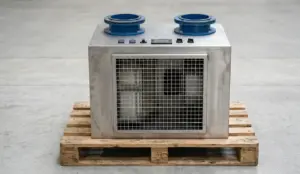 Abbattitore di fumi e fuliggine AIRMEC in acciaio inox con doppio ingresso per canne fumarie