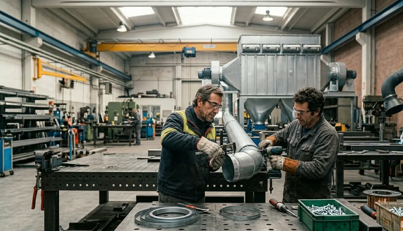 Installazione di un impianto centralizzato di aspirazione fumi di saldatura in officina industriale
