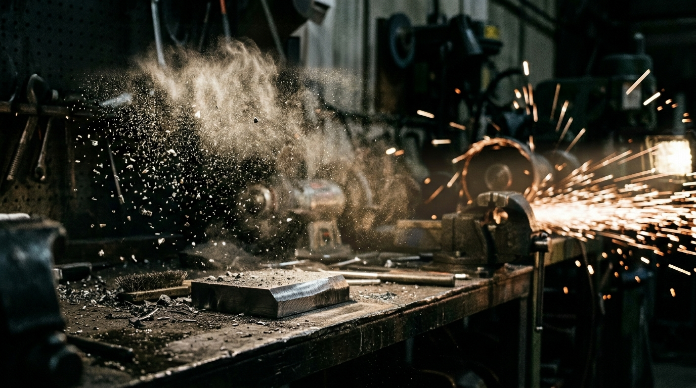 Particolato metallico sospeso in aria durante smerigliatura, rischio per aspirazione polveri metalliche
