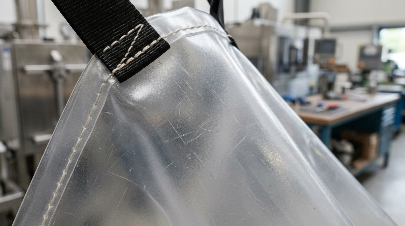 Dettaglio del materiale PVC resistente per sacchi raccolta polveri industriali