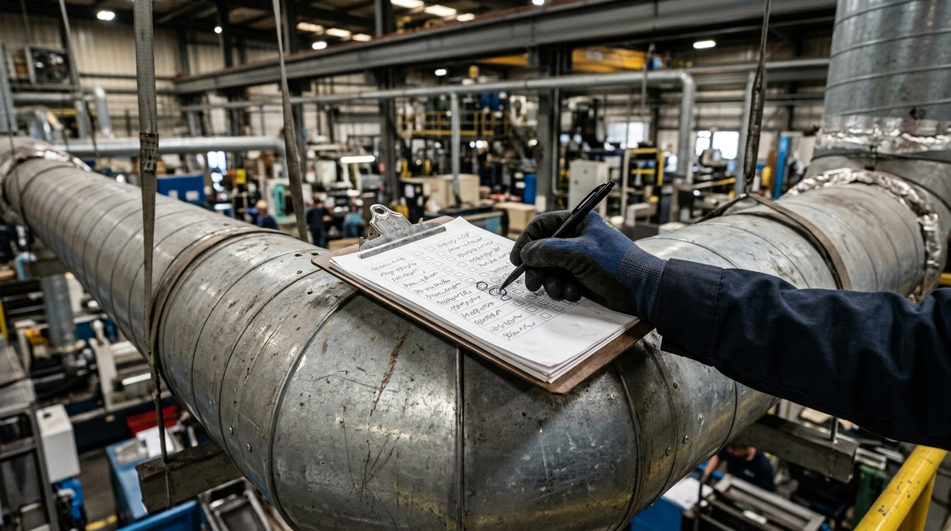 Controllo periodico di un impianto di aspirazione industriale durante la manutenzione programmata