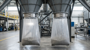 Sacchi raccolta polveri industriali in PVC installati su impianto di aspirazione