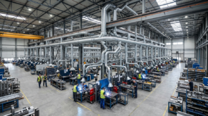 Impianto di aspirazione centralizzata con rete di condotti in uno stabilimento industriale