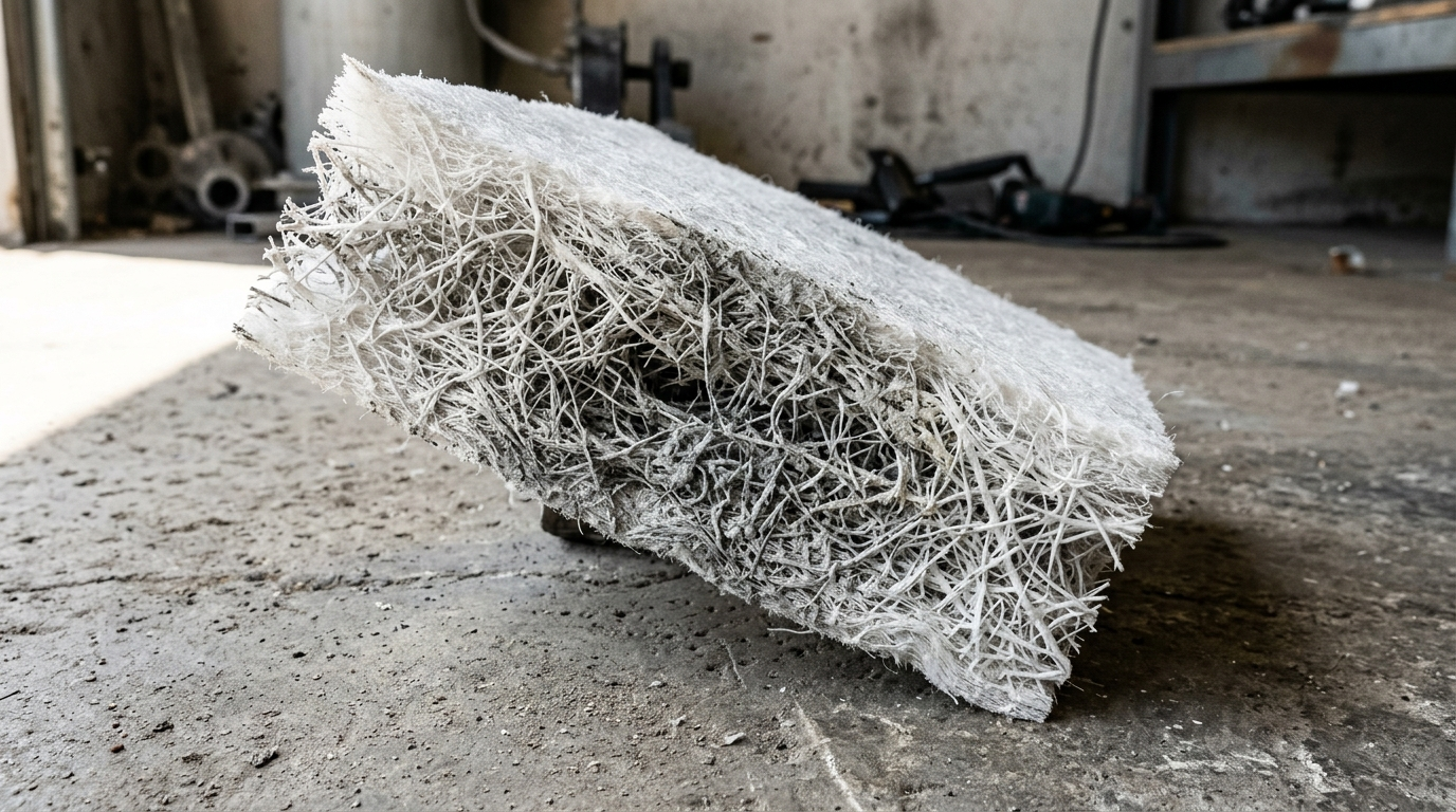 Sezione trasversale filtro paint stop verniciatura in fibra di vetro con depositi di overspray nelle fibre