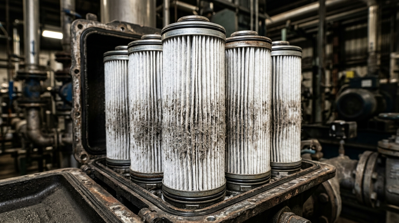 Cartucce filtranti industriali con depositi di polvere in filtro a cartucce industriale a pulizia automatica