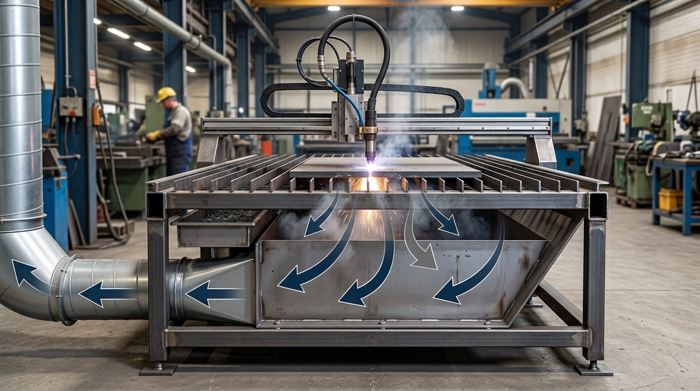 Schema di captazione downdraft per aspirazione taglio plasma