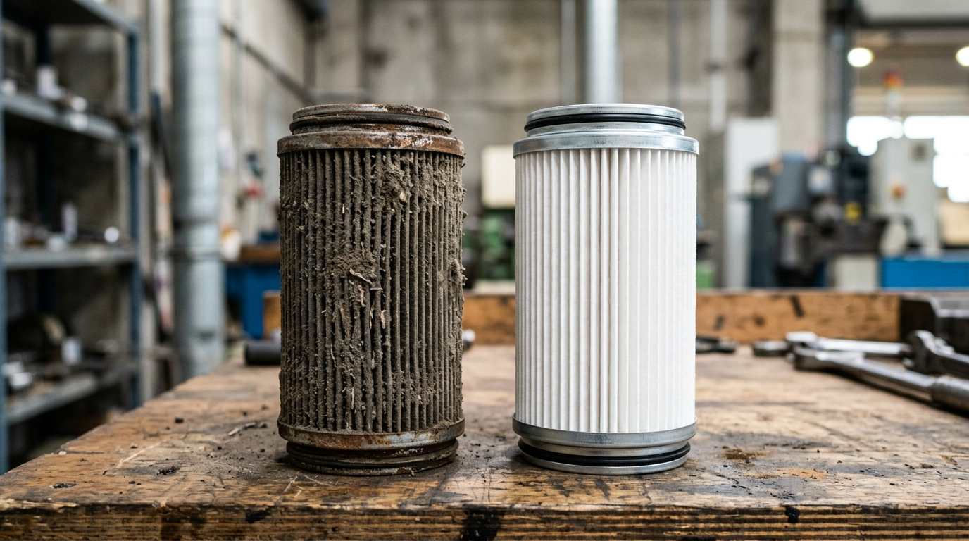 Confronto tra filtro usurato e filtro nuovo in un impianto di aspirazione