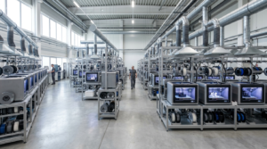 Sistema di aspirazione fumi stampa 3D in un print farm industriale