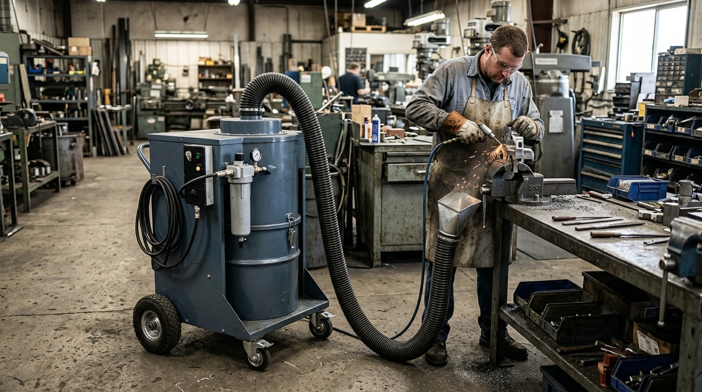 Aspiratore carrellato industriale per aspirazione polveri metalliche in officina