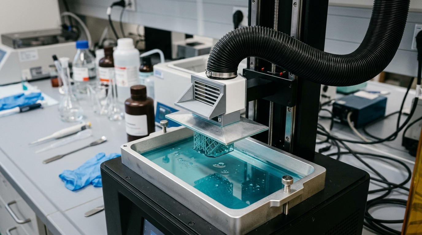 Aspirazione localizzata su una stampante 3D a resina in un laboratorio industriale