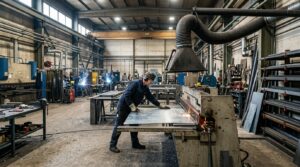 Officina di lattoneria industriale con sistema di aspirazione per polveri di taglio