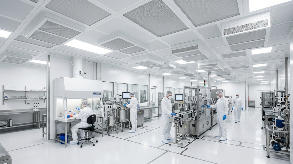Sistema di filtrazione aria industria farmaceutica in una camera bianca conforme GMP
