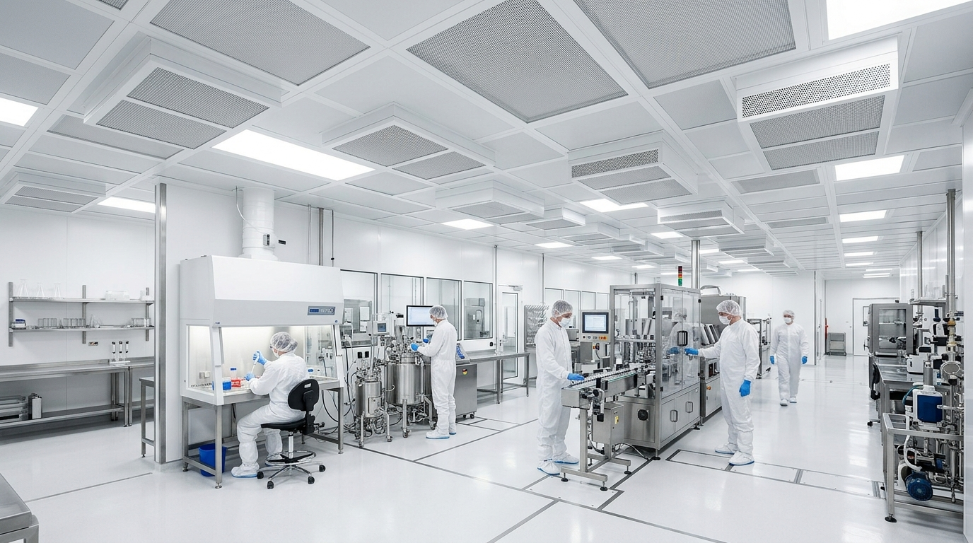 Sistema di filtrazione aria industria farmaceutica in una camera bianca conforme GMP
