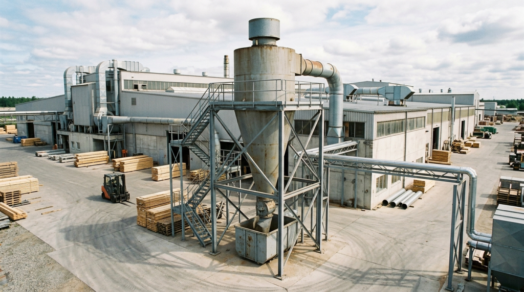Ciclone di aspirazione industriale per la separazione centrifuga di trucioli di legno
