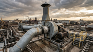Ventilatore industriale centrifugo installato su un impianto di aspirazione