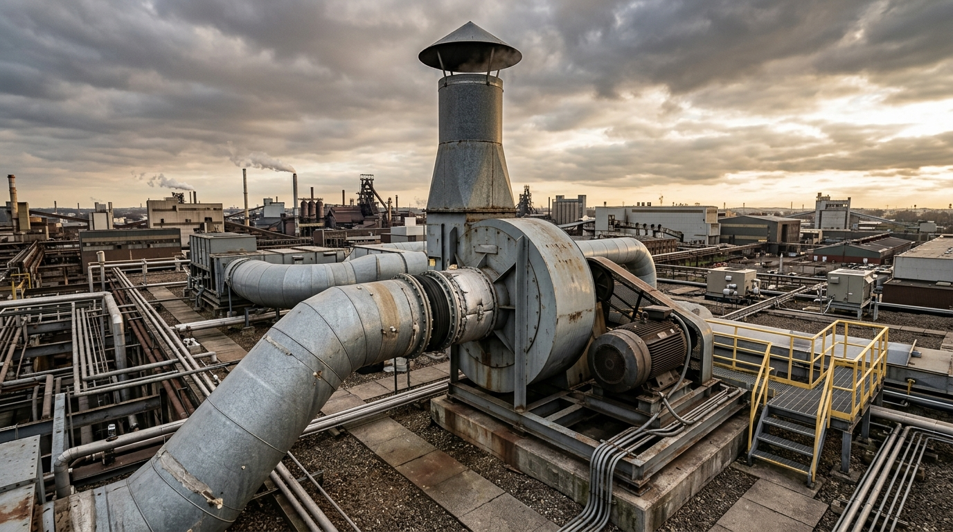 Ventilatore industriale centrifugo installato su un impianto di aspirazione